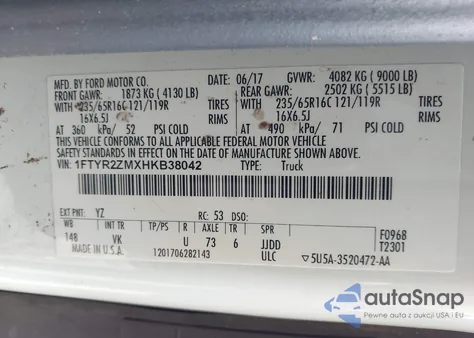 2017 Ford Transit-250 из США, поврежденный, VIN 1FTYR2ZMXHKB38042